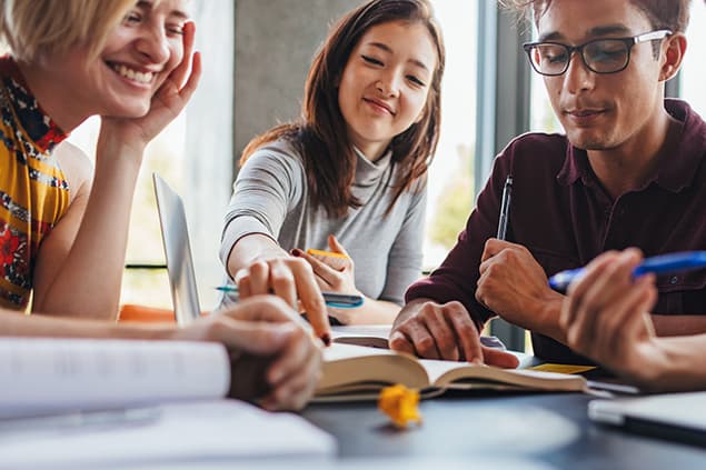 A group of international students studying together