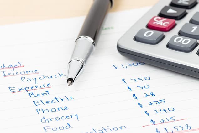 A budgeting sheet with a calculator